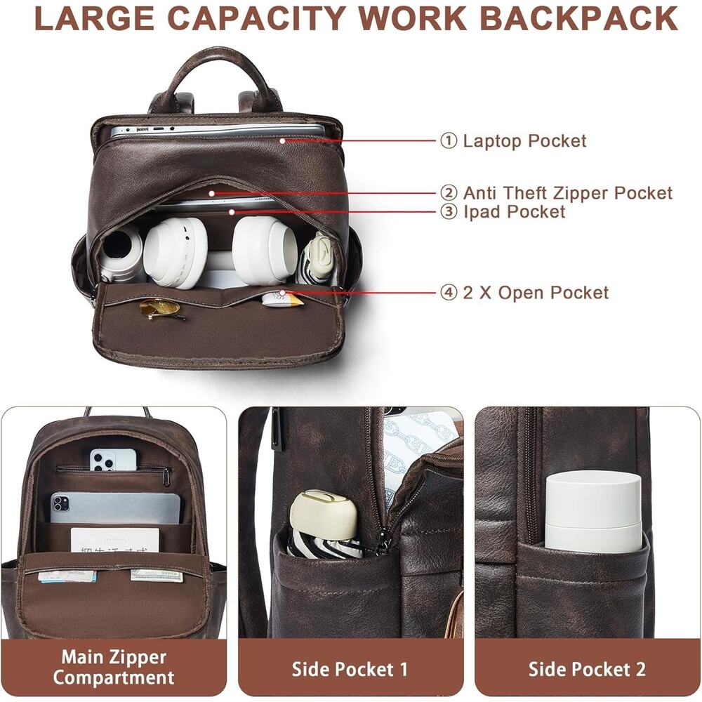 Leather Laptop Backpack for Women Crossbody Bags for Women for Travel Trendy - Picture 5 of 5